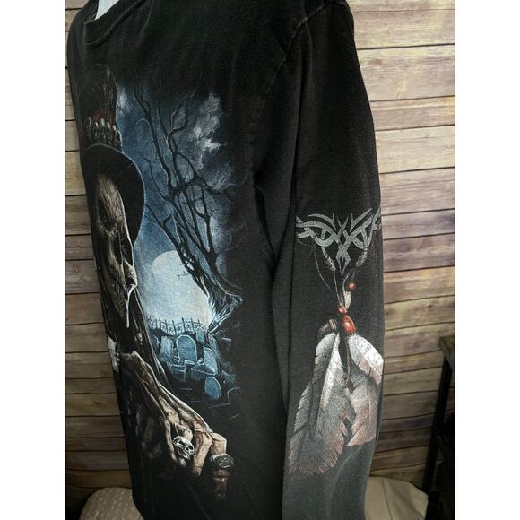 Skeleton Witch Doctor Dual Sided Graphics Long Sleeves T-Shirt Large Voodoo - Picture 12 of 13
